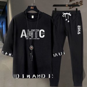 Casual O-neck T-shirts + Pants Tracksuit Set(লকেট হবে না)