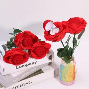 Creative Rose Flower Ring Box Flocking Flowers Wedding Engagement Marriage Valentine Day Gift Rings Box Jewelry Package Cases
