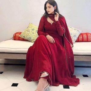 Georgette plain heavy flair party wear Gown