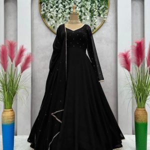 Georgette plain heavy flair party wear Gown