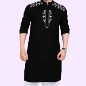 Printed Linen Semi-long Panjabi