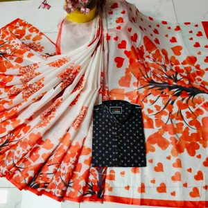 চান্দুরী ডিজিটাল প্রিন্টের শাড়ি এবং পাঞ্জাবি কাপল ড্রেস
