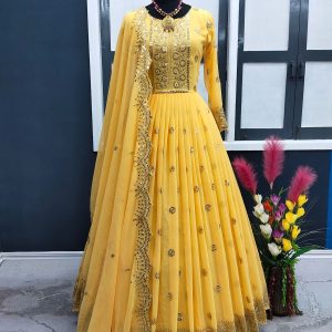 রেডিমেড জর্জেট এমব্রয়ডারি পার্টি ড্রেস