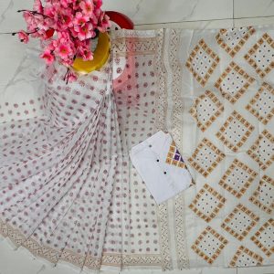 হাফ সিল্ক ব্লক প্রিন্ট কাপল সেট