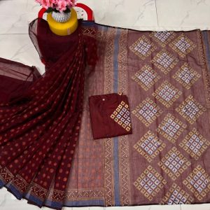 হাফ সিল্ক ব্লক প্রিন্ট কাপল সেট