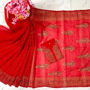 হাফ সিল্ক ব্লক প্রিন্ট কাপল সেট