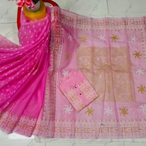 হাফ সিল্ক ব্লক প্রিন্ট কাপল সেট