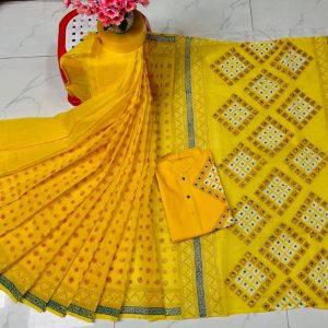 হাফ সিল্ক ব্লক প্রিন্ট কাপল সেট
