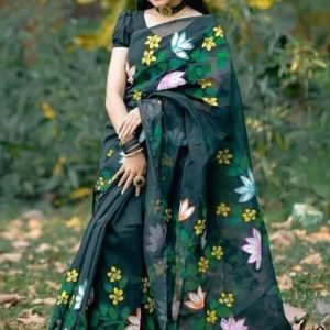 হাফ সিল্ক হ্যান্ড প্রিন্ট শাড়ি