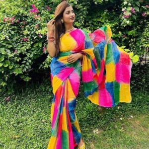 হাফ সিল্ক হ্যান্ড প্রিন্ট শাড়ি
