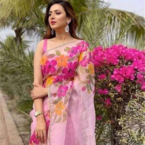 হাফ সিল্ক হ্যান্ড প্রিন্ট শাড়ি