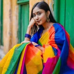 হাফ সিল্ক হ্যান্ড প্রিন্ট শাড়ি
