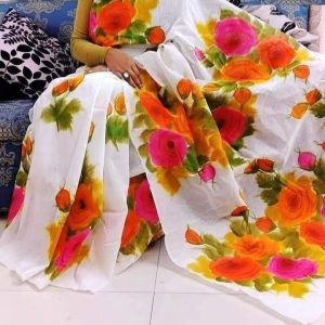 হাফ সিল্ক হ্যান্ড প্রিন্ট শাড়ি