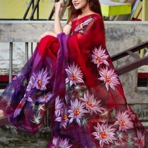 হাফ সিল্ক হ্যান্ড প্রিন্ট শাড়ি