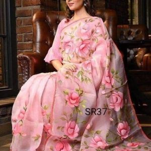 হাফ সিল্ক হ্যান্ড প্রিন্ট শাড়ি