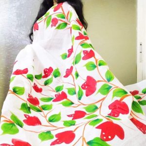 হাফ সিল্ক হ্যান্ড প্রিন্ট শাড়ি