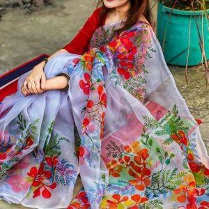 হাফ সিল্ক হ্যান্ড প্রিন্ট শাড়ি