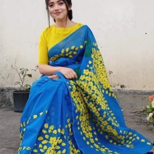 হাফ সিল্ক হ্যান্ড প্রিন্ট শাড়ি