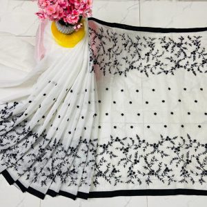 🖤হাফসিল্ক এমব্রয়ডারি শাড়ি🖤
