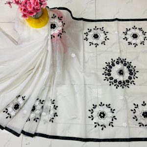🖤হাফসিল্ক এমব্রয়ডারি শাড়ি🖤