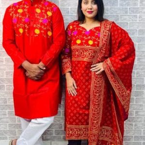 হ্যান্ড প্রিন্ট ৩ পিস কাপল ড্রেস সেট