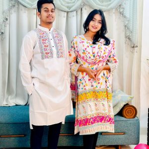 হ্যান্ড প্রিন্ট ৩ পিস কাপল ড্রেস সেট