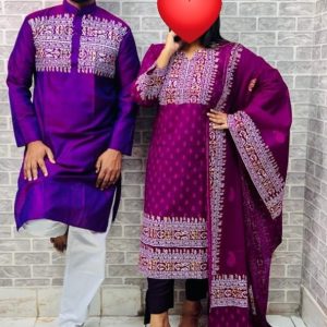 হ্যান্ড প্রিন্ট ৩ পিস কাপল ড্রেস সেট