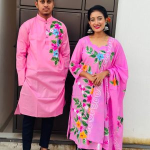 হ্যান্ড প্রিন্ট ৩ পিস কাপল ড্রেস সেট