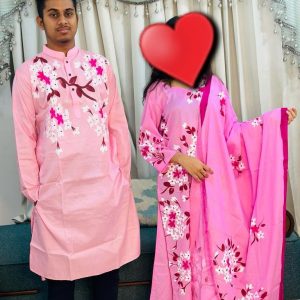 হ্যান্ড প্রিন্ট ৩ পিস কাপল ড্রেস সেট