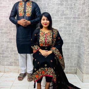 হ্যান্ড প্রিন্ট ৩ পিস কাপল ড্রেস সেট