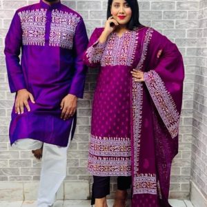 হ্যান্ড প্রিন্ট ৩ পিস কাপল ড্রেস সেট